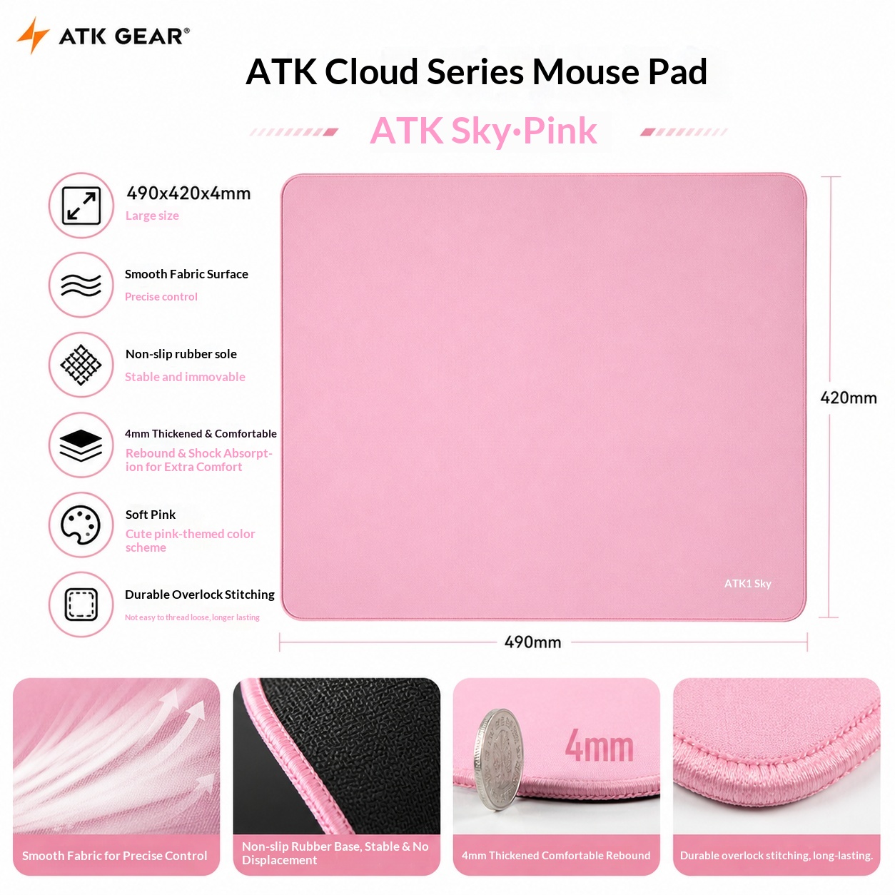 ATK 스카이 핑크 대형 게이밍 마우스패드, 490*4 - Pc Gaming Pink 리뷰 및 가격